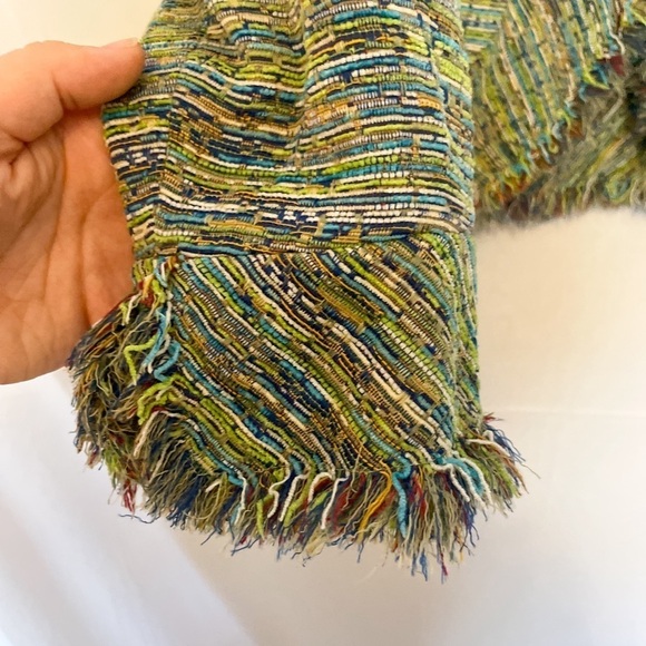 Laura Ashley Y2K green and blue single button coat with eyelash trim Size: M - Picture 7 of 8